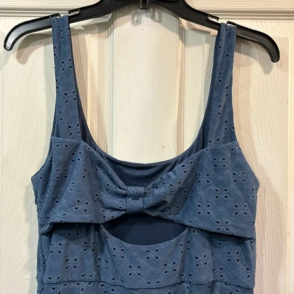 Anthropologie HUTCH Olivia Eyelet Blue Skater Dress Coastal Vacation Medium - Picture 5 of 16